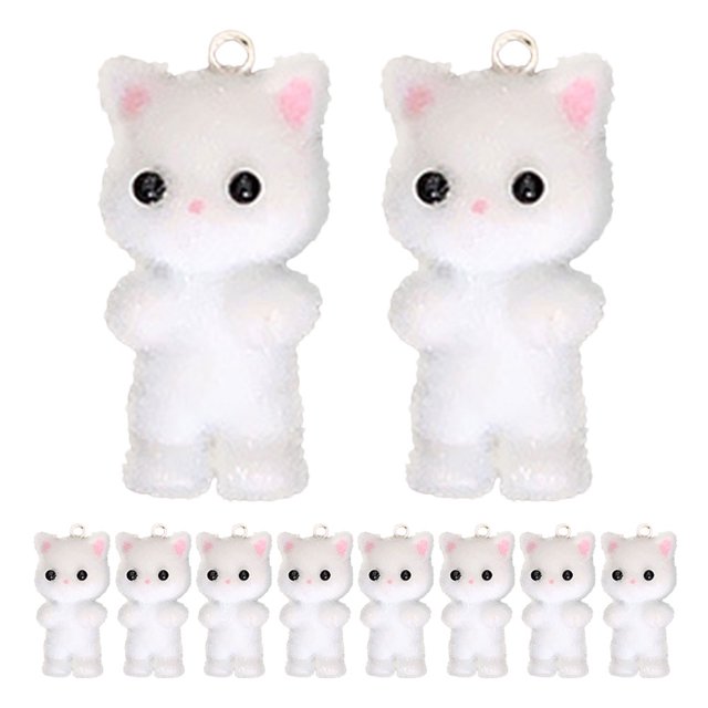 Miangastore 10pcs Small Cat Pendants Flocking Cat Charms Jewelry Making Cat Charms
