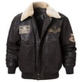thumbnail image 1 of FLAVOR Men's Real Leather Bomber Jacket with Removable Collar Aviator (XL, Dark Brown), 1 of 6