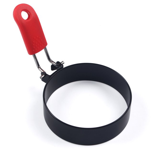 Molde para panqueques, anillo para huevos, anillos para hornear de metal recubiertos de negro antiadherentes con mango de silicona antiescaldaduras para plancha, huevos sándwich de bricolaje, muffins ingleses, panqueques, hamburguesas, desayuno JM