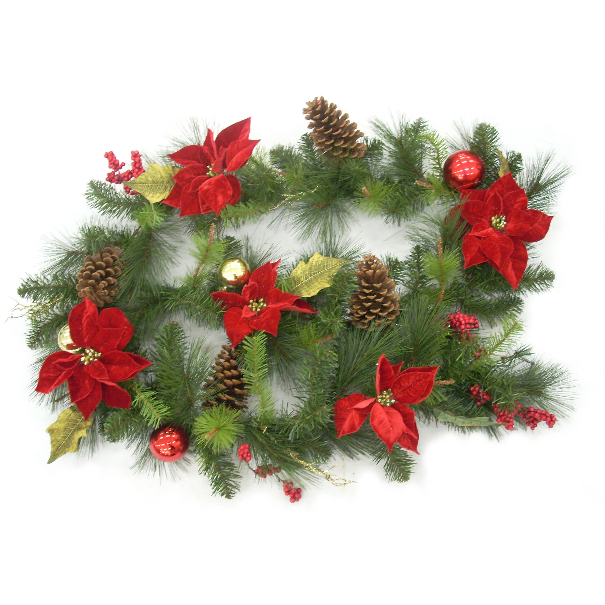 Holiday Time 9' Red Poinsettia Garland - Walmart.com