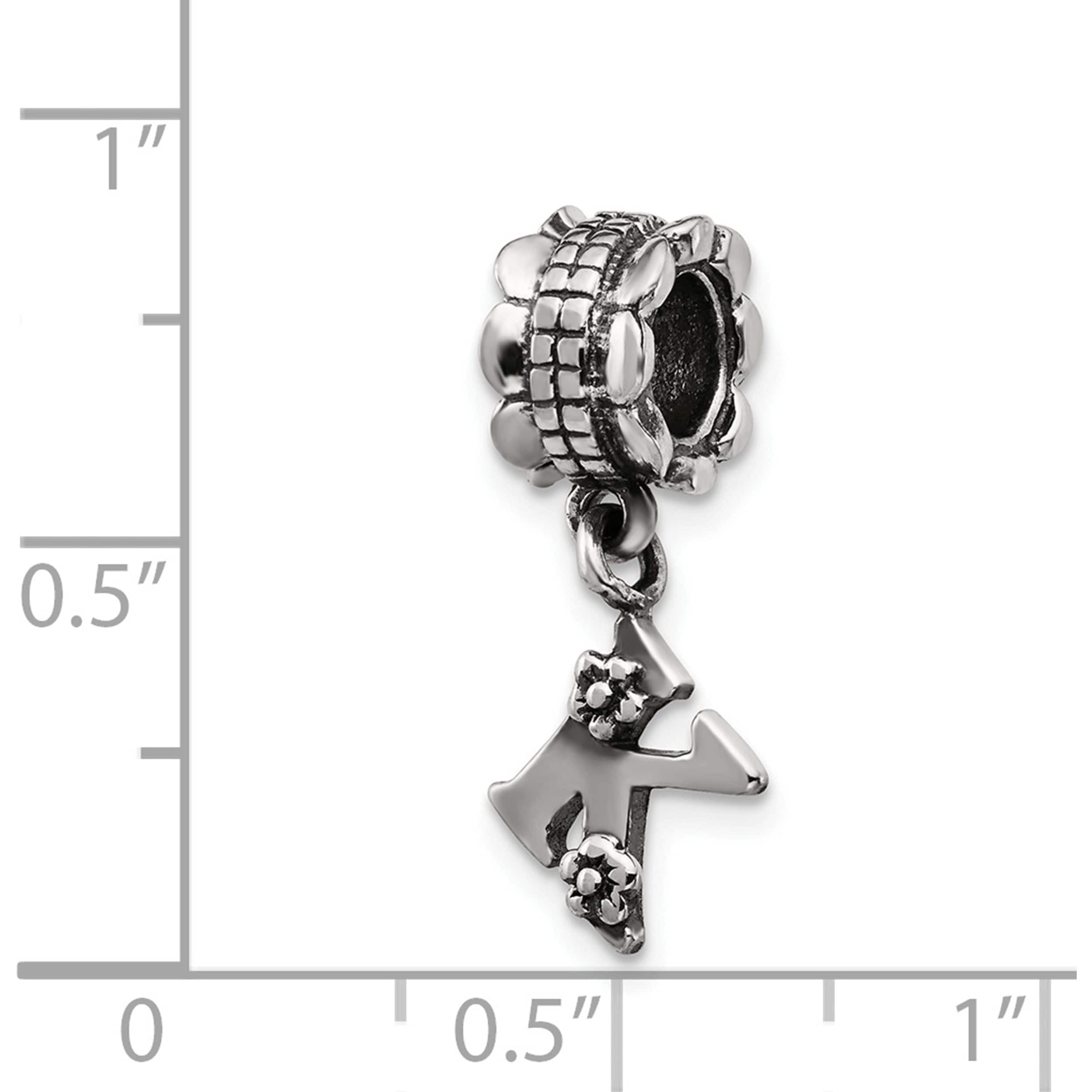 Sterling Silver Reflections Letter K Dangle Bead (19.09 X 6.36) Made In Thailand qrs1400k