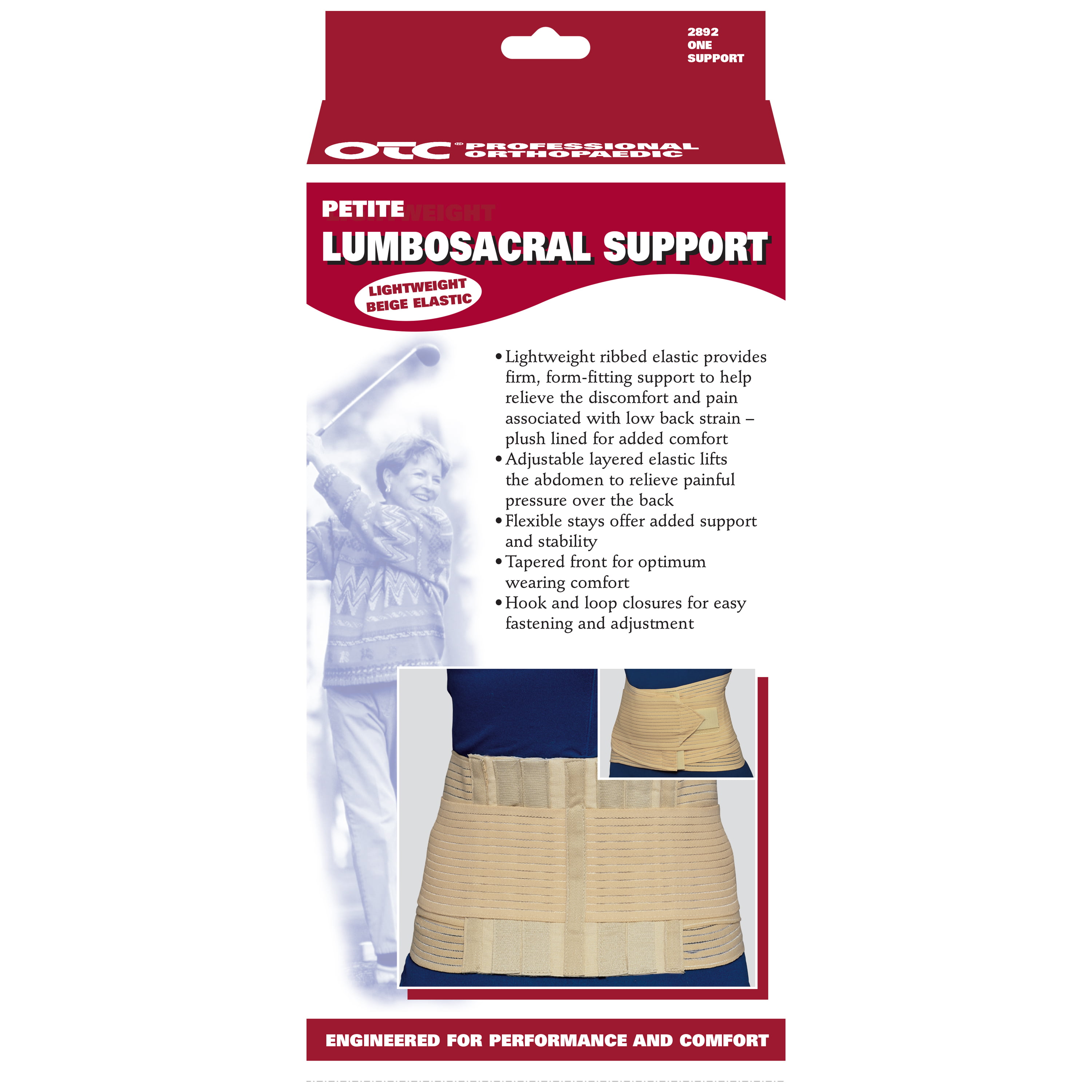 OTC Lumbosacral Support, 7-inch Lower Back, Lightweight Compression,  Elastic, White, Medium