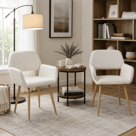Homy Casa Set of 2 Upholstered Accent Armchairs for Living Room Reading Nook Beige