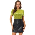 thumbnail image 1 of Disfraz de Halloween Camiseta Terciopelo Sólida Casual De Manga Corta Con Cuello Redondo Para Mujer verde mostaza S, 1 of 5