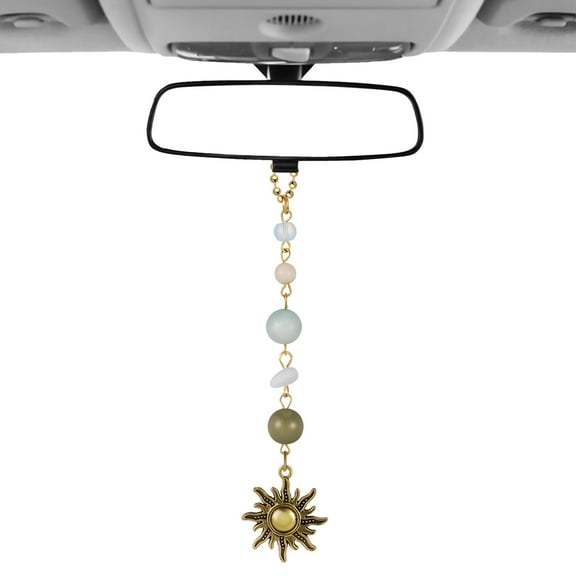unbranded Car Charm Sun Beaded Car Hanging Ornament Rear View Mirror Ornament Aesthetic Car Interior Decoration Car Mirror Hanging Accessory