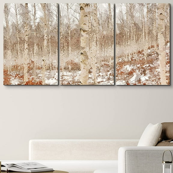 PixonSign Canvas Print Wall Art Cracked Paint Textured Forest with Snow Nature Wilderness Illustrations Modern Art Rustic Scenic Colorful Ultra for Living Room, Bedroom, Office - 24"x36"x3