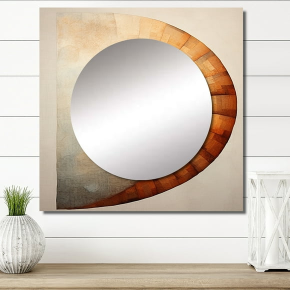 Designart "Curves Of Copper In Nautilus Spiral" Nautilus Peach Large Square Mirror - Square Bedroom Mirror Printed Wall Decor - Modern Square Printed Wall Mirror Art