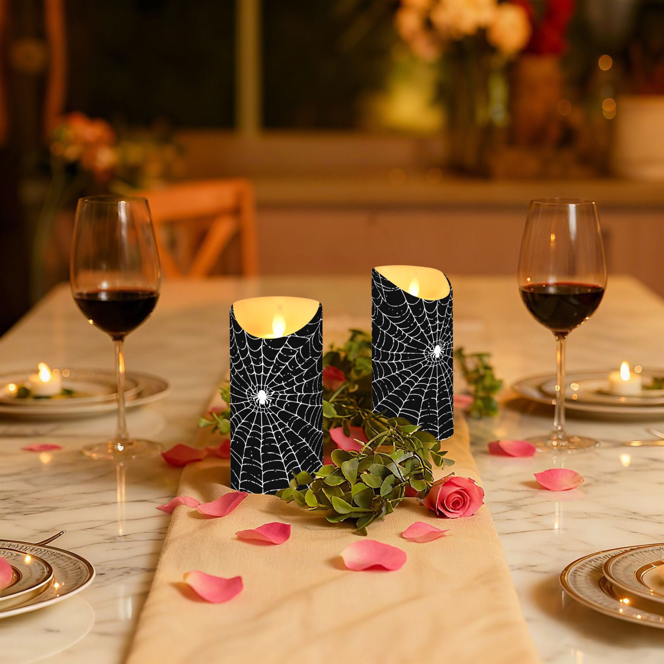 Web Flameless Candles 2 PCS with Remote Realistic Moving Flame LED Tapered Pillar Set for Home Decor