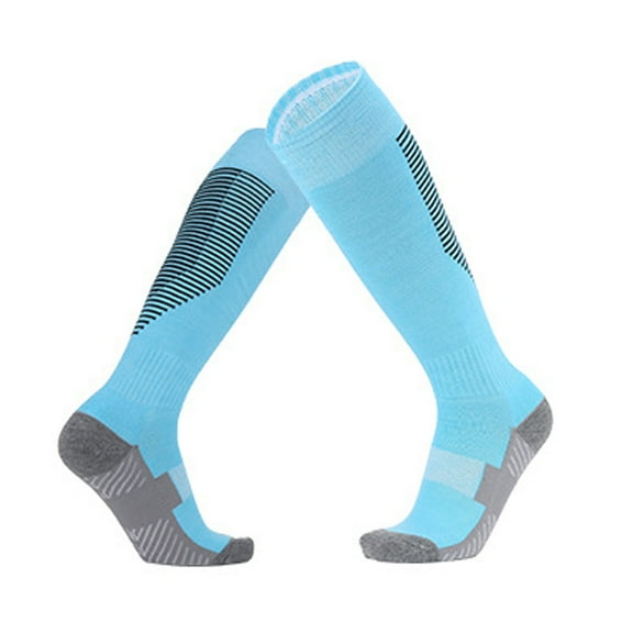 SERTG Boys Girls Soccer Socks Long Knee High Socks Cushioned Anti Slip Grip Fall Winter Thickened Warmth Training Sports Athletic Socks Kids Socks(Blue,6-13 Years)