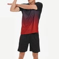 thumbnail image 6 of Men's Workout Outfit Sets Mesh Breathable Quick Dry T-Shirt and Elastic Shorts 2-Piece Running Fitness Exercise Set Gradient Color Athletic Sportswear for Men, 6 of 8