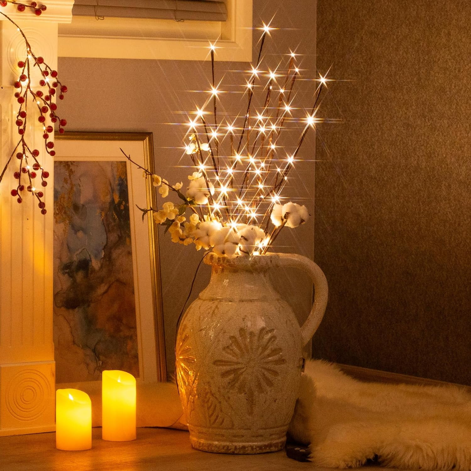 3PK 30" Brown Lighted Twig Branches Pathway Light 60 LED Warm White Bulbs for Outdoor and Indoor