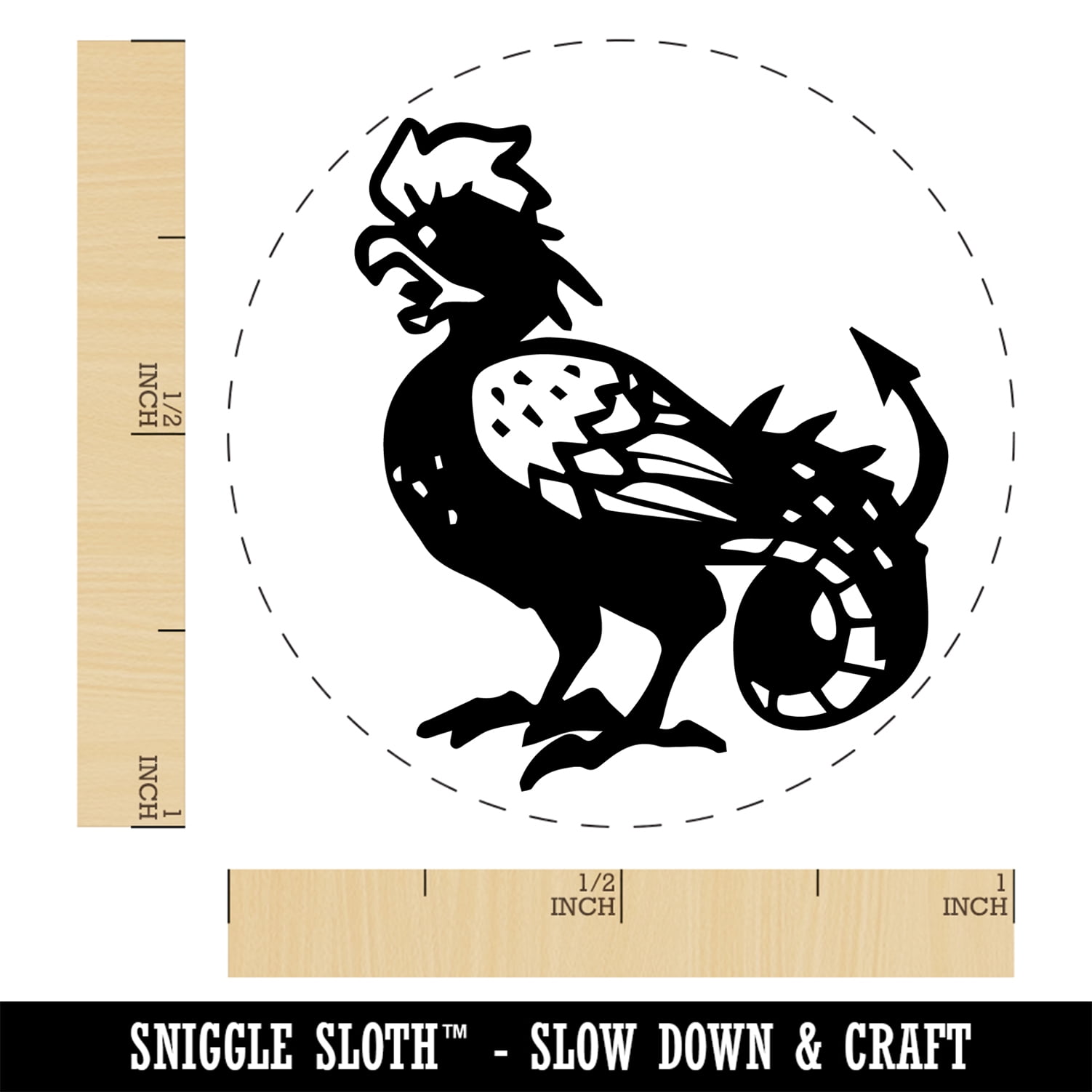 Cockatrice Mythical Monster Self-Inking Rubber Stamp Ink Stamper - Fuchsia Ink - Medium 1 Inch