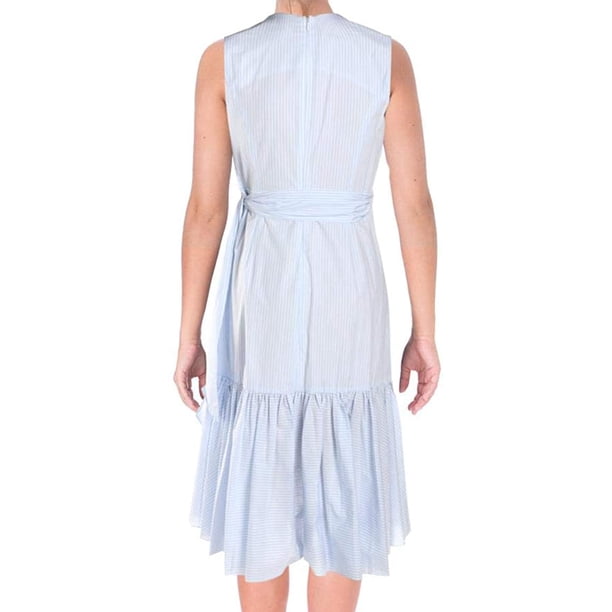 Ivanka Trump Womens Cotton Striped Sleeveless Faux Warp Ruffle Hem Dress