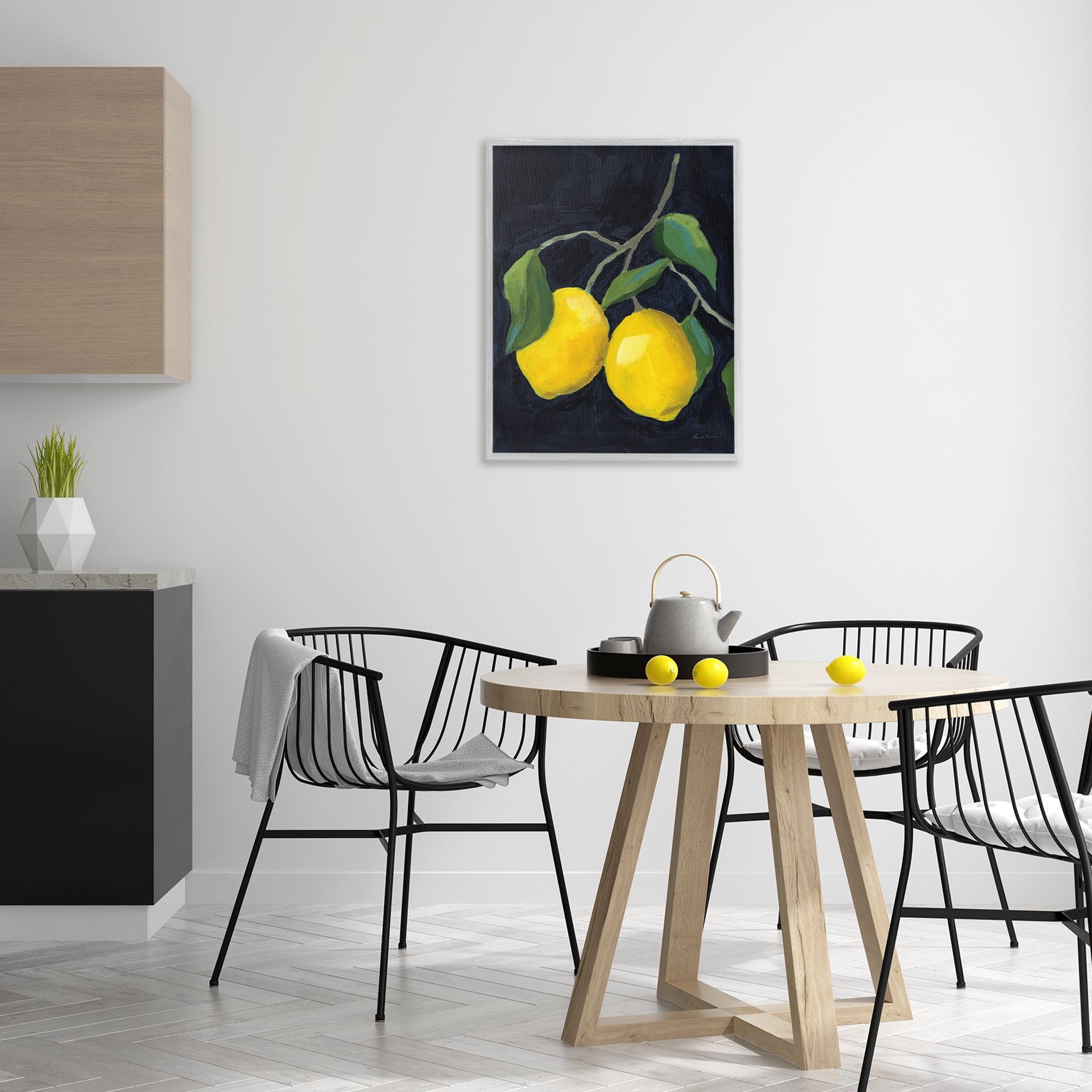 Stupell Industries Two Lemons on Black Food & Beverage Painting Gray Framed Art Print Wall Art, 24 x 30