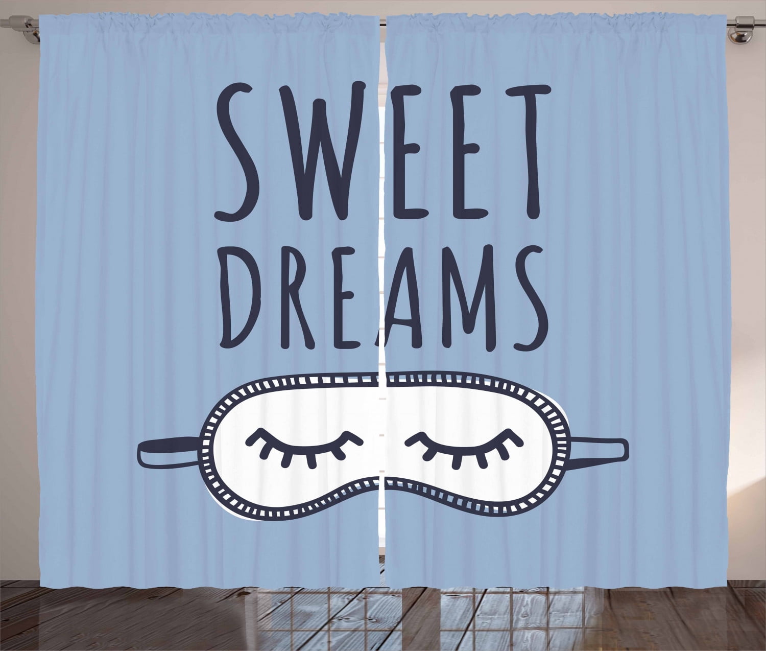 Sweet Dreams Curtains 2 Panels Set, Hand Drawn Sleeping Theme Illustration Doodle Simplistic Arrangement, Window Drapes for Living Room Bedroom, 108W X 90L Inches, Slate Blue Dark Blue, by Ambesonne