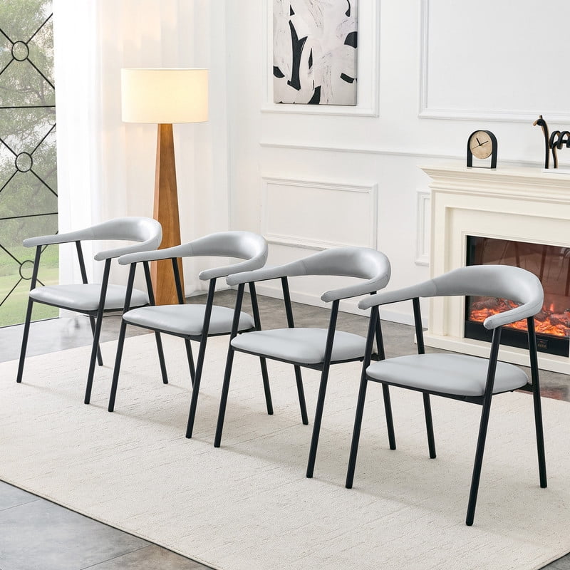 Vinform Upholstered Dining Chairs Set of 4, PU Leather Dining Room Chairs, Light Gray