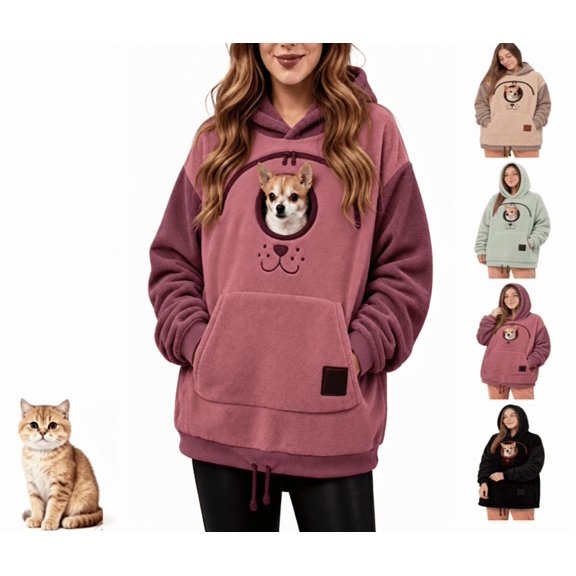 Pet Tote Carrier Hoodie, Lightweight Fleece Loose Pullover, Long Sleeve Sweatshirt with Expandable Built-in Pet Pocket, Daily Casual Shirt for Small Companion Animals