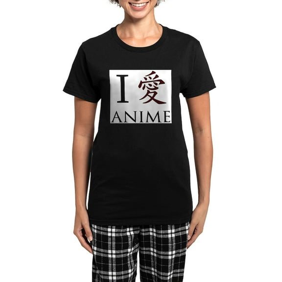 CafePress - I Love Japanese Anime Pajamas - Women's Short Sleeve Print T-Shirt and Pants Dark Cotton Pajama Set