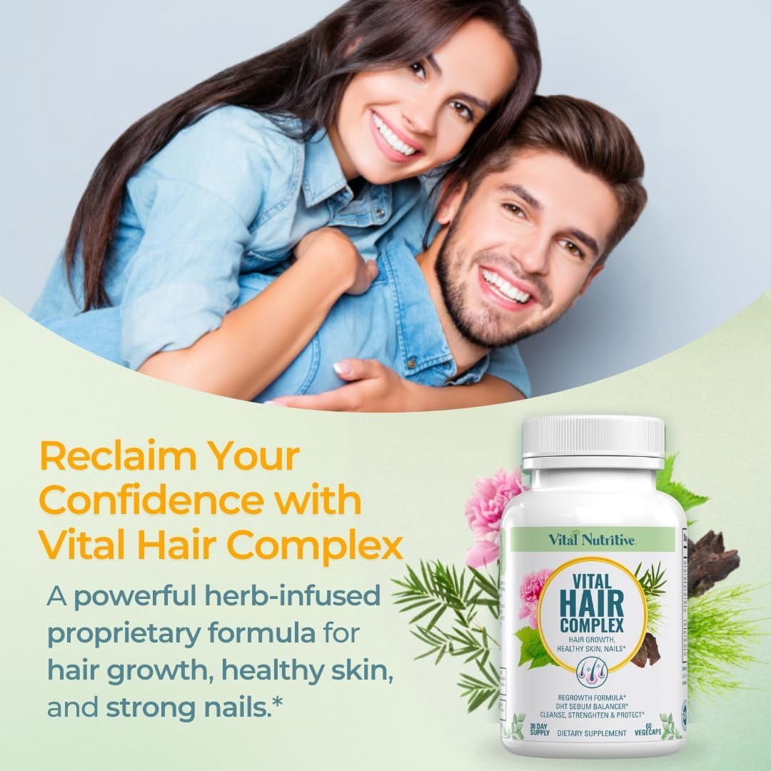 Vital Nutritive Hair Complex – Biotin & Vitamin B Supplement for Healthy Hair, Skin & Nails – Hormone-Free, Gluten-Free – 60 Capsules