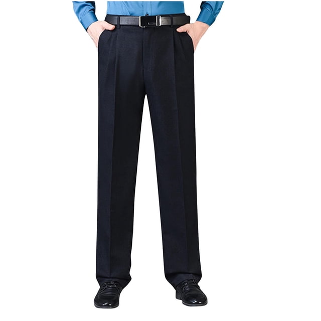 Pantalones de traje de hombre con cremallera y bolsillo, rectos, de tubo, de color liso, de poliéster