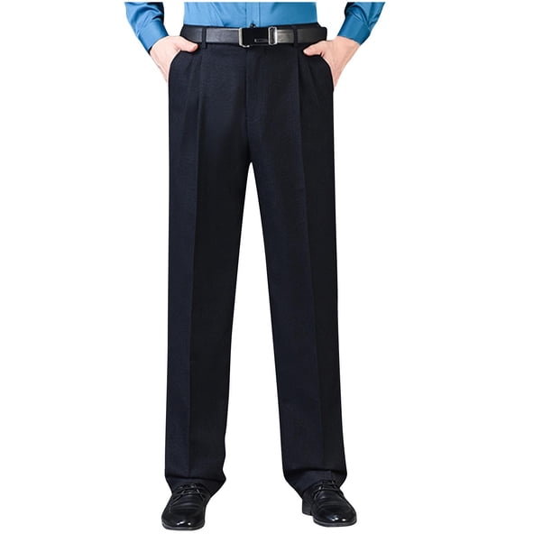 Pantalones de traje de hombre con cremallera y bolsillo, rectos, de tubo, de color liso, de poliéster