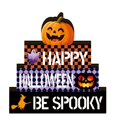 thumbnail image 3 of Halloween Decor, Vintage Halloween Decorations, Halloween Tiered Tray Decor, Halloween Shelf Decor, 3D Wooden Stacked Tabletop Sign with Glowing Pumpkin Accent, 6X6X1 Inch, 3 of 6