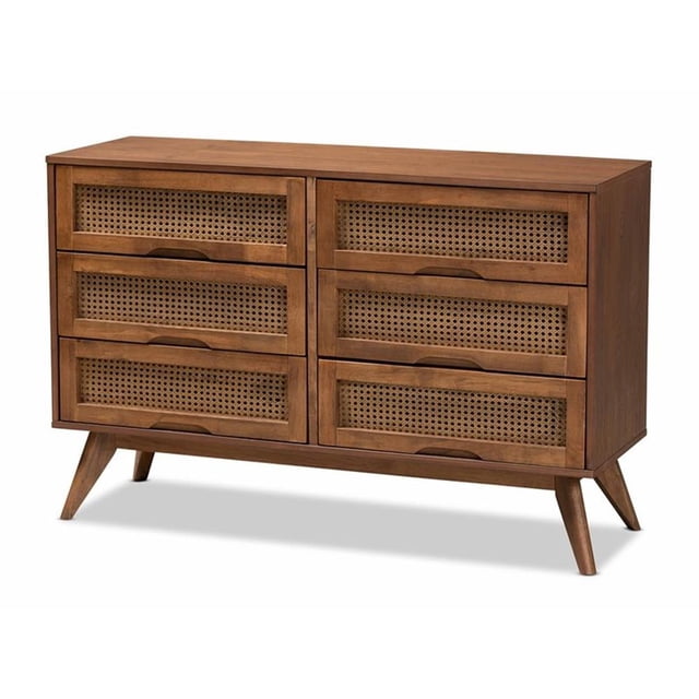 Baxton Studio Commode 6 Tiroirs en Bois Brun et Rotin Synthétique