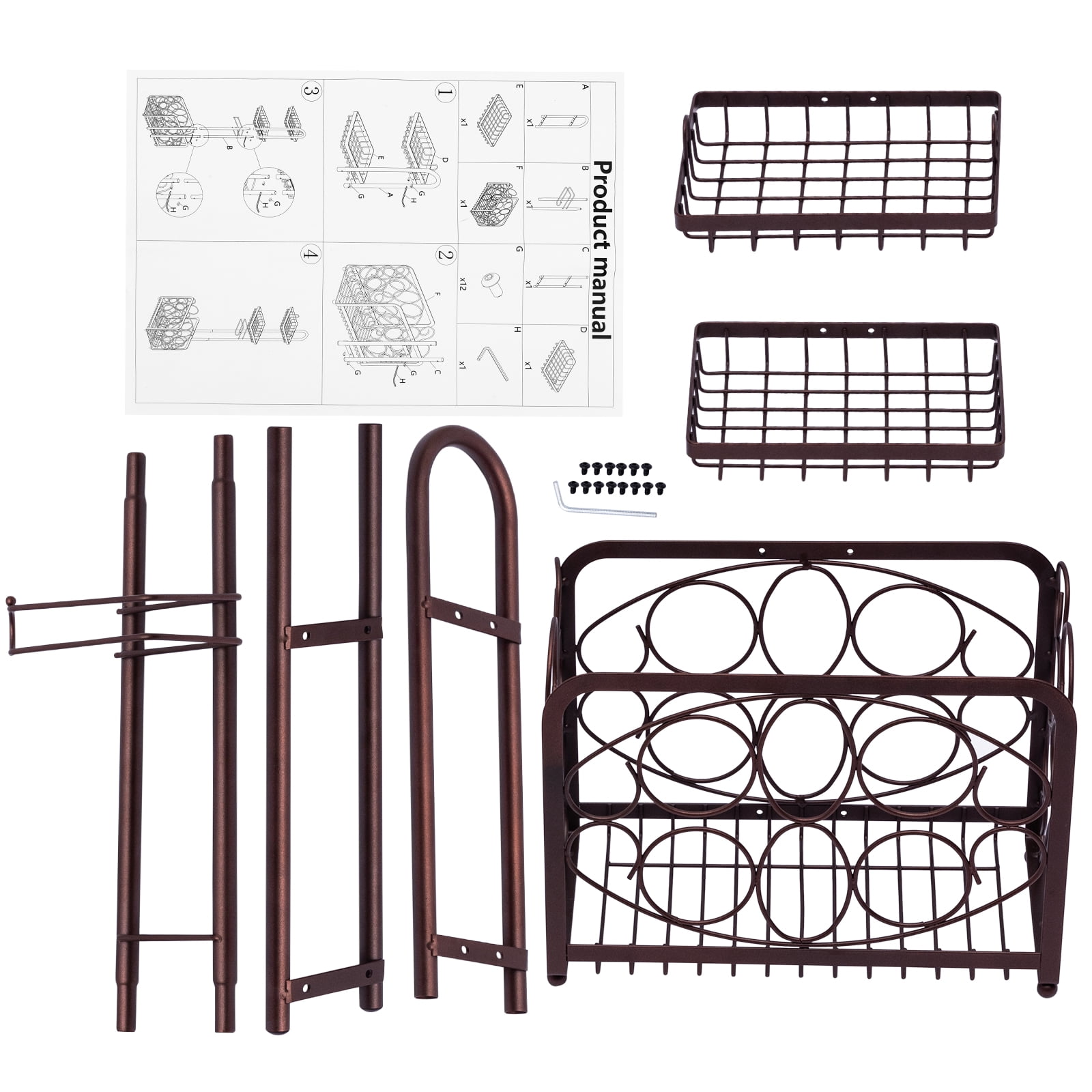 Oasis Creations Toilet Paper Holder Tissue Rack Stand with Magazine Toilet Roll Storage Basket- Freestanding, Bronze Metal