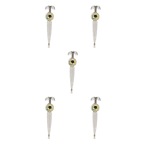 Yuarrent Cebo LED para camarones, señuelo de calamar, equipo electrónico de aparejos de pesca, amplio rango con anzuelo afilado, aparejos de pescado, Blanco 5piezas Yuarrent CBP228551