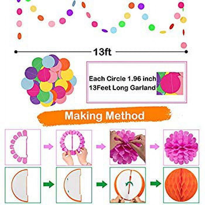 Whaline 28Pcs Colorful Birthday Decorations, Fiesta Hanging Paper  Fans,Hanging Swirl,Polka Dot String,Pom Poms Flowers,Happy Birthday  Banner,Paper Garland for Birthday Wedding Decor Mexican Party 