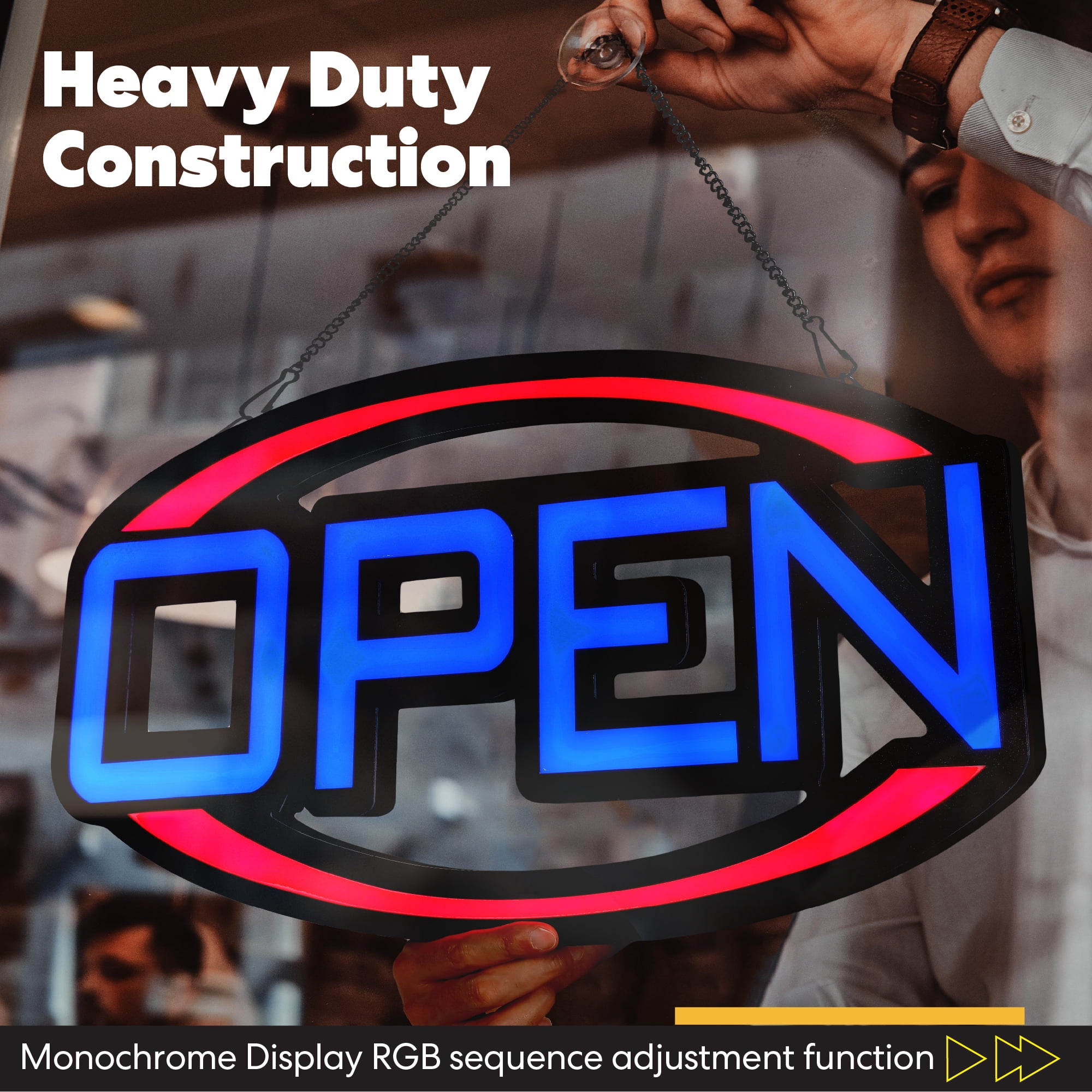 LED Open Sign for Business, Bright Lighted Neon Sign Ultra Bright RGB Hanging Flashing Display for Shop, Restaurant, Bar, Storefront
