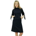 thumbnail image 2 of Bimba Women's Mock Neck Cotton Spandex Casual Black Shift Dress with Side Pockets, 2 of 9