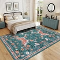 thumbnail image 2 of Garvee 9'x12' Farmhouse Floral Area Rug Botanical Butterfly Printed Carpet, Washable Rug with Non Slip TPR Backing Low Pile Indoor Mat for Living Room Bedroom Office, Blue, 2 of 8