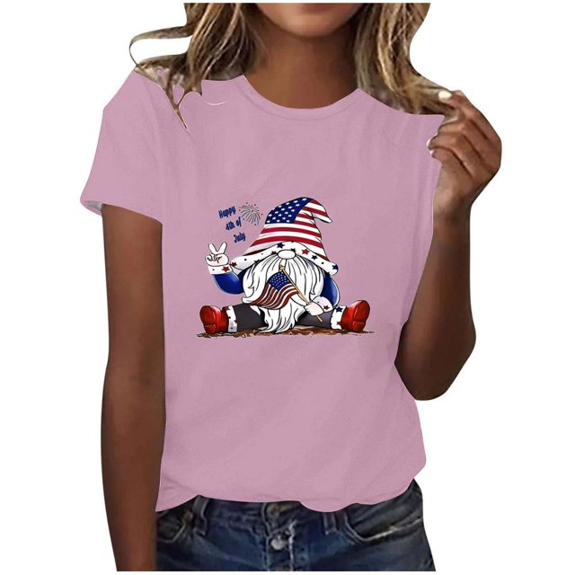 Blusas para las Mujeres Casual, Estampado Manga Corta Cuello Redondo Camiseta Top Hecho de Cómodo Estante de Imitación para Toda la Temporada de Uso Diario, Tops Cortos para las Mujeres
