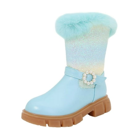 MEZZALL Child Boots Girls High Boots Fall Winter Rainbow Fashion Cute Outwear Cute Toddler Shoes  Blue  10-10.5