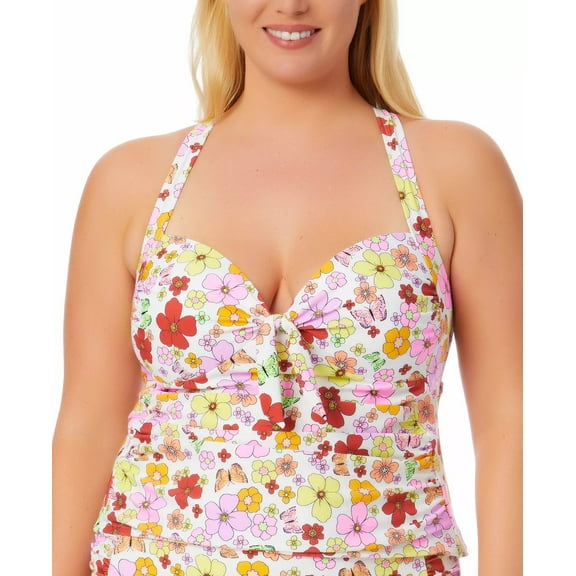 California Waves FLORAL FLUTTER WHITE MULTI Printed Tankini Top, US 1 (16/18)