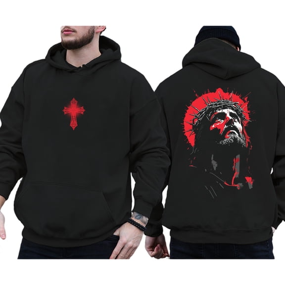 Jesus Looking Up Double Sided Hoodie – Christian Faith Streetwear Pullover, Religious Graphic Hoodie for Men and Women, Unisex Inspirational Apparel