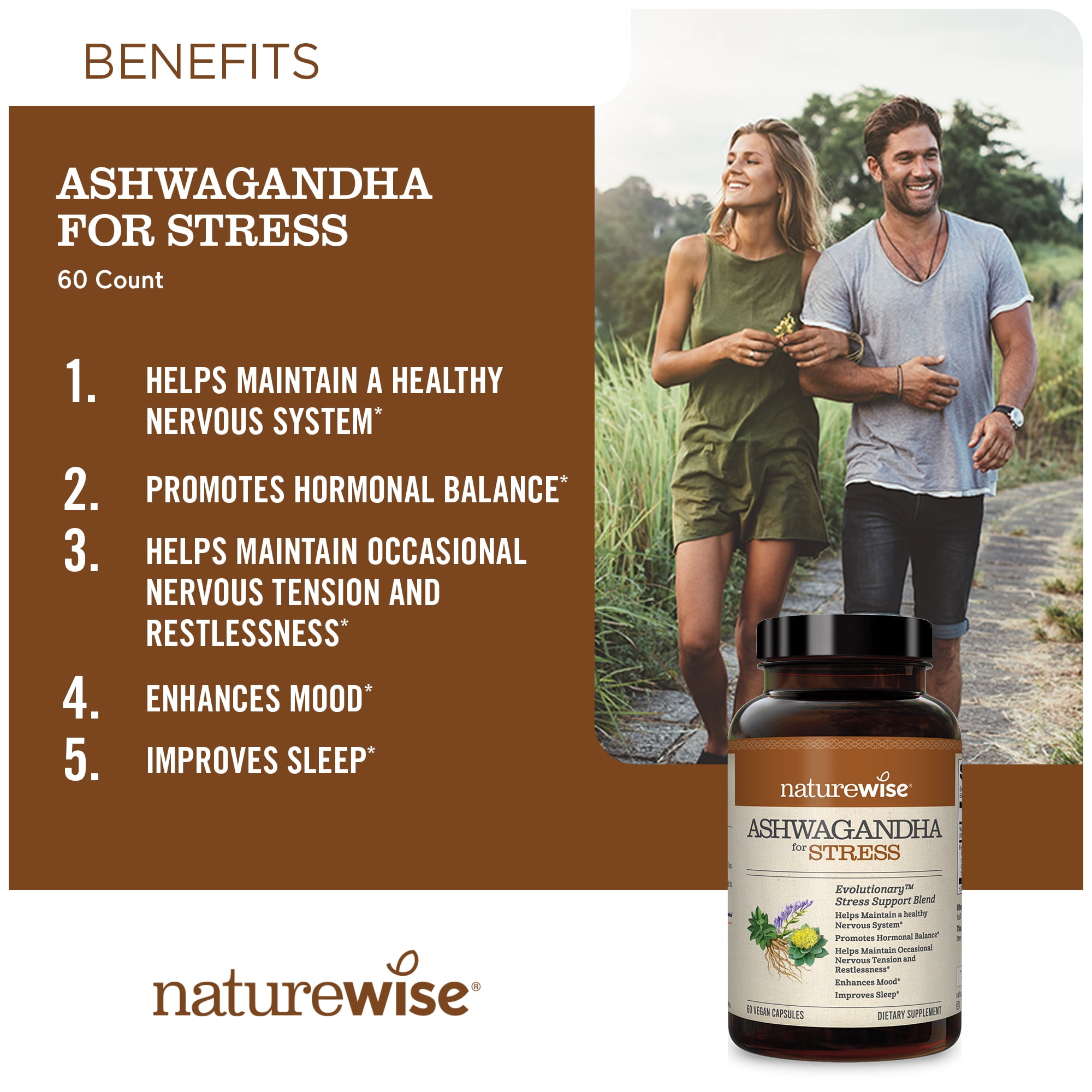 NatureWise Ashwagandha for Stress + GABA & L-Theanine - 60 Capsules[30-Day Supply]