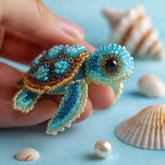 Sea Turtle Bead Embroidery Kit, 3D Animals DIY Beadwork Craft Kit for Beginners Adults, Beaded Ornament Art Supplies & Gift, Handmade Gifts, Starter Embroidery Set for Craft Lovers