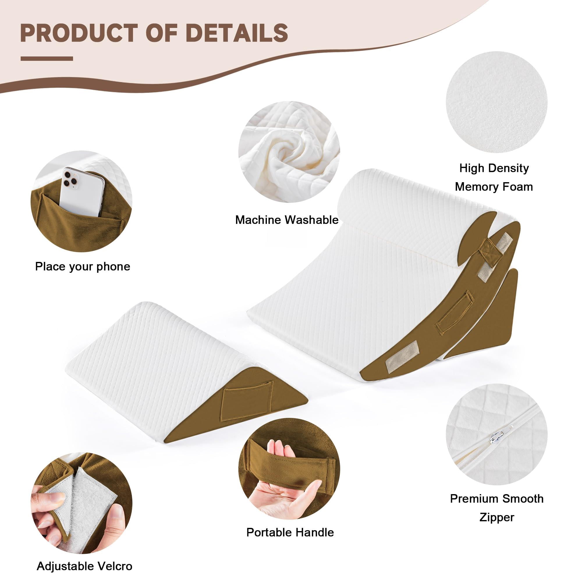 4pcs Orthopedic Bed Wedge Pillow Set For Sleeping  Post Surgery Foam Body Back And Leg Pain Relief Triangle Adjustable Support - Acid Reflux Pillows Brown