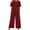 Burgundy A, variant on ZQUUVOU Women's Solid 2 Piece Set Cotton Linen Short Sleeve Loose Round Neck Summer Tops Pants with Pocket Burgundy A