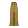 thumbnail image 6 of ClodeEU Women's Linen Blend Pant ,Mid Waist Elastic Waist Wide Leg Pant,Loose Fit Casual Trousers Coffee,Womens Plus S, 6 of 7