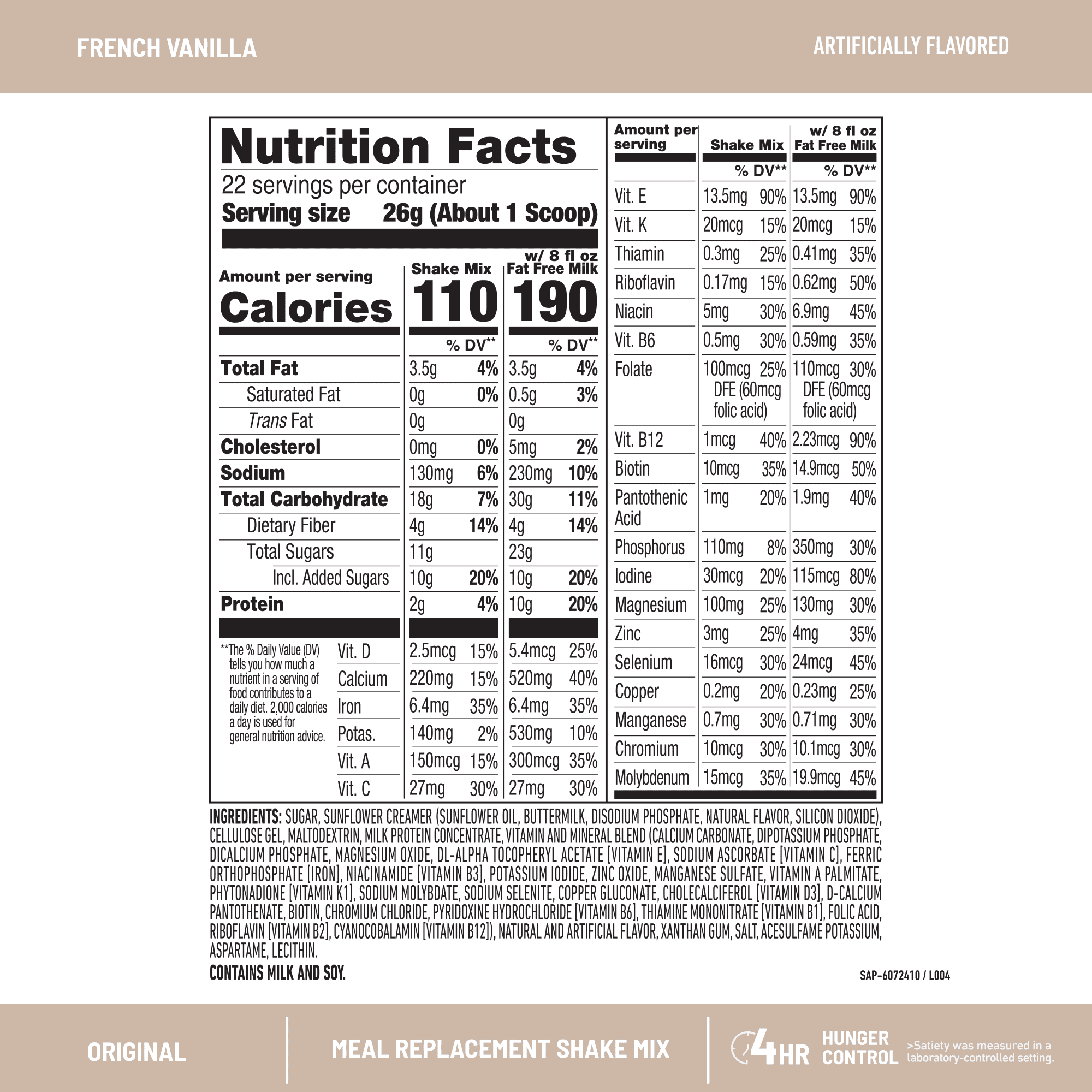 SlimFast Original French Vanilla Meal Replacement Shake Mix, 10g Protein, 22 Servings