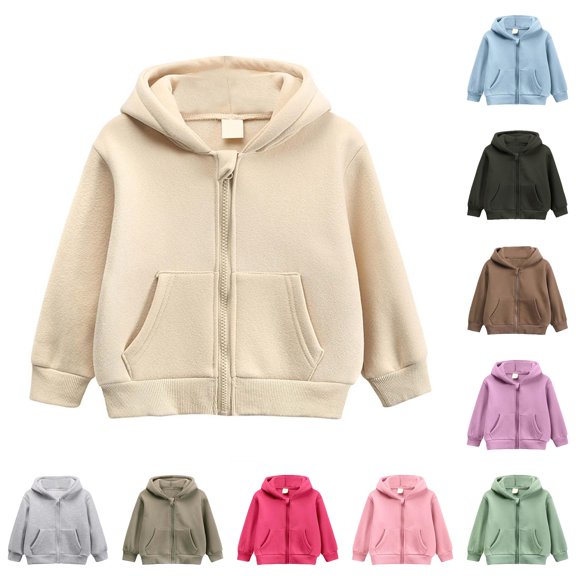 XAOFW Zip Up Hoodies For Girls Long Sleeve Solid Color Hooded Sweatshirt Kids Fall Winter Casual Warm Pullover Outerwear With Pockets Breathable Top 2-3 Years