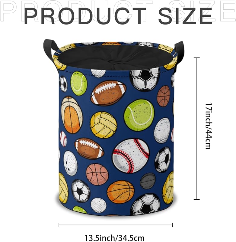 Sport Balls Seamless Pattern Laundry Basket Collapsible, Dirty Clothes Laundry Hamper for Bedroom Bathroom College Dorm Nursery Toy Organizer Storage Basket Round Gifts Basket