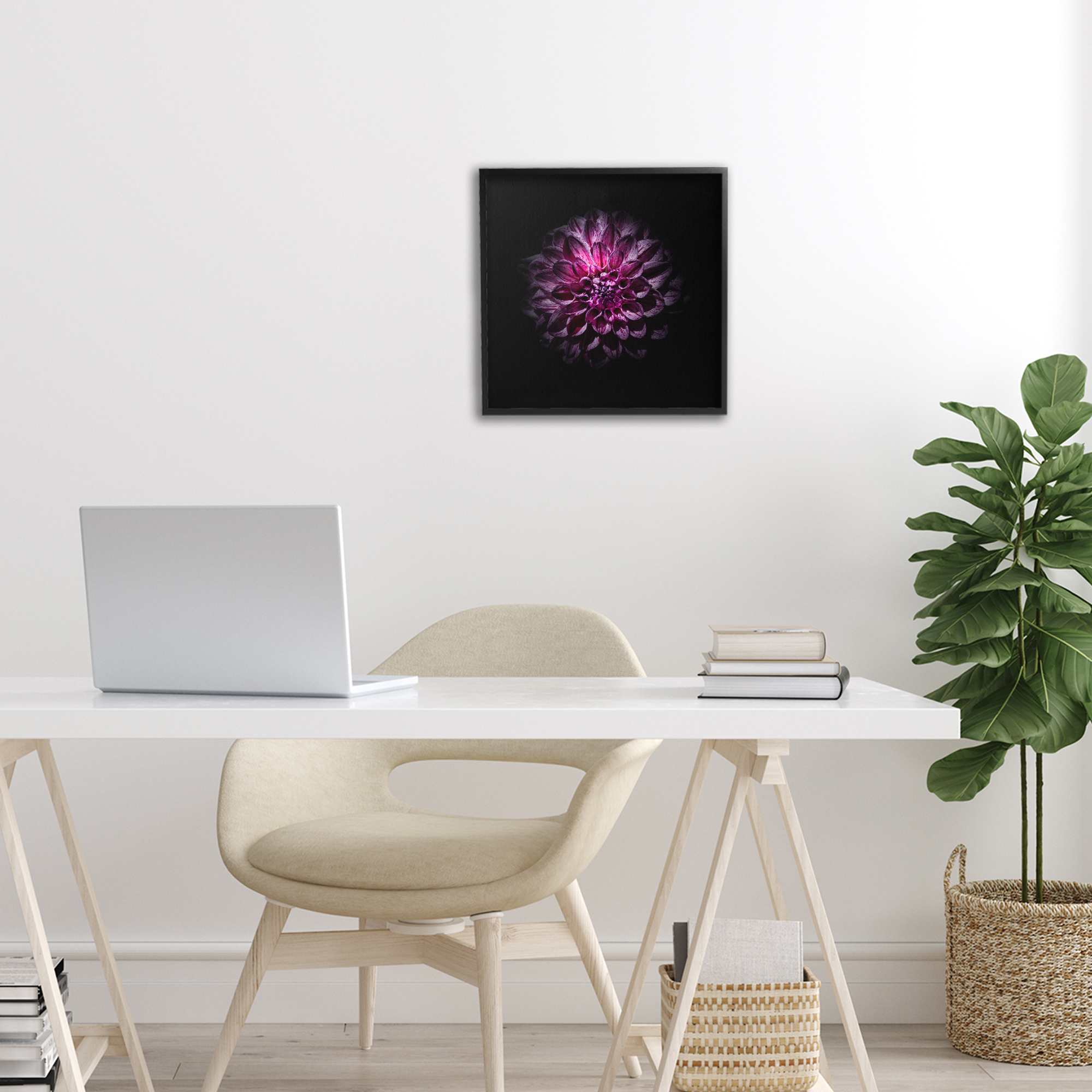 Purple Dahlia Dark Contemporary Black Framed Giclee Art, design by Brian Carson Photography
