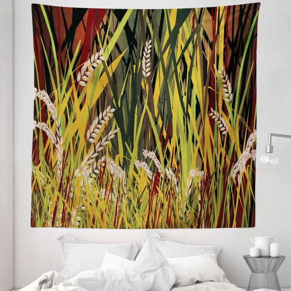 Nature Tapestry, Reeds Dried Leaves Wheat River Wild Plant Forest Farm Country Life Art Print Image, Fabric Wall Hanging Decor for Bedroom Living Room Dorm, 5 Sizes, Multicolor, by Ambesonne
