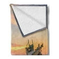 thumbnail image 2 of Nautical Soft Flannel Fleece Blanket, Vessel on Coast Long Exposure Dramatic Sunset Photo Solitude Lonely Twilight Theme, Cozy Plush for Indoor and Outdoor Use, 70" x 90", Blue Peach, by Ambesonne, 2 of 5