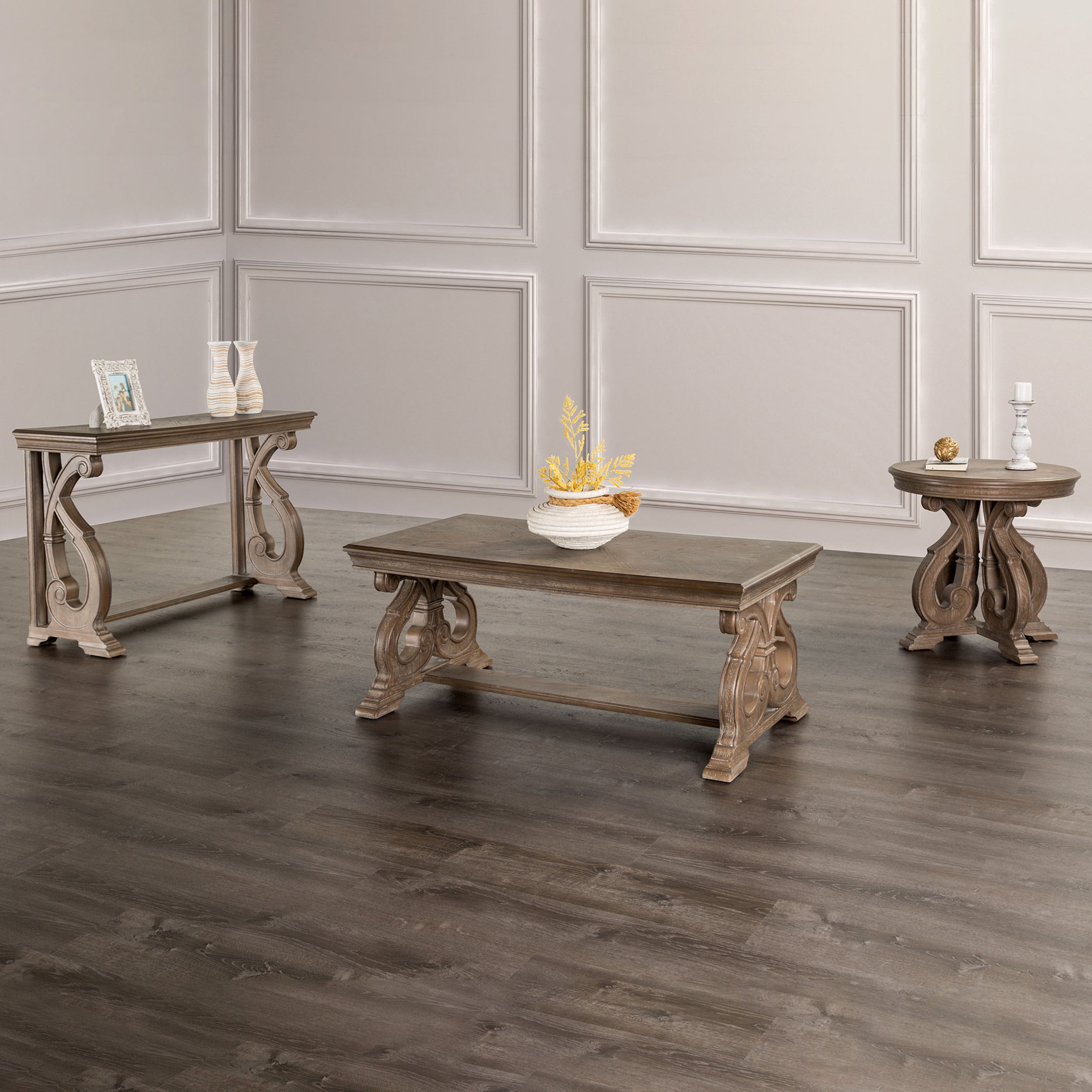 Furniture of America Wilster Traditional Trestle Solid Wood 50-inch Indoor Sofa Table, Weathered Oak