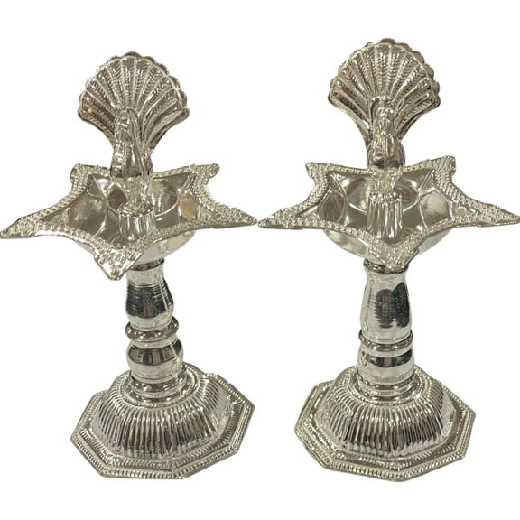 925 Sterling Silver Hallmarked 40ml Capacity Peacock Deepak (Diya) Pair